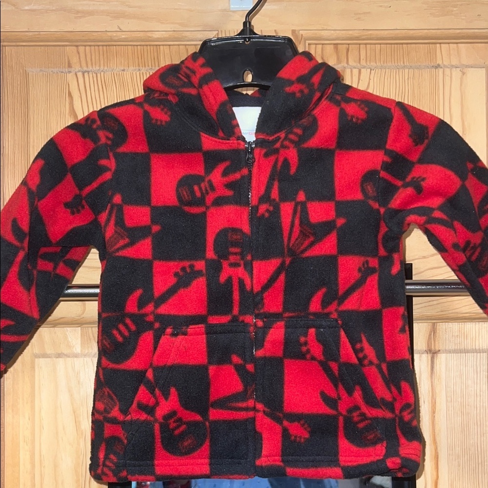 NWT Wonderkids Red and Black Guitar Zip Up Fleece  Hoodie Sz 18m